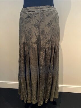 Coldwater Creek Olive-Tone Floral Panel Maxi Skirt